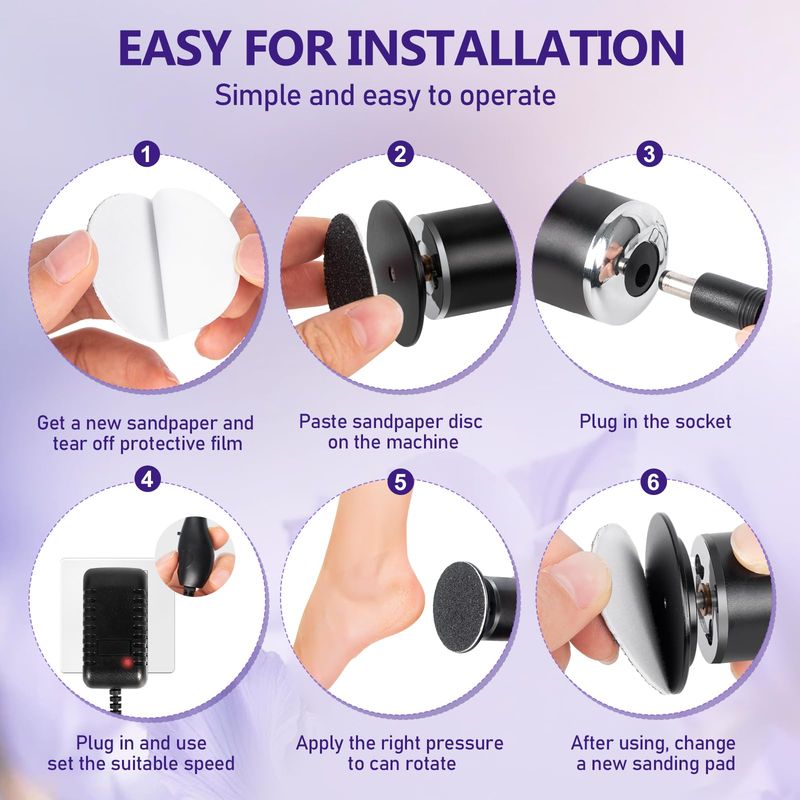 krofaue Upgrade Electronic Foot File Grinder (Speed Adjustable) with 60pcs Replacement Sandpaper Disk, Electric Callus Remover Professional Pedicure Tool for Men Women Dead Cracked Hard Skin Calluses