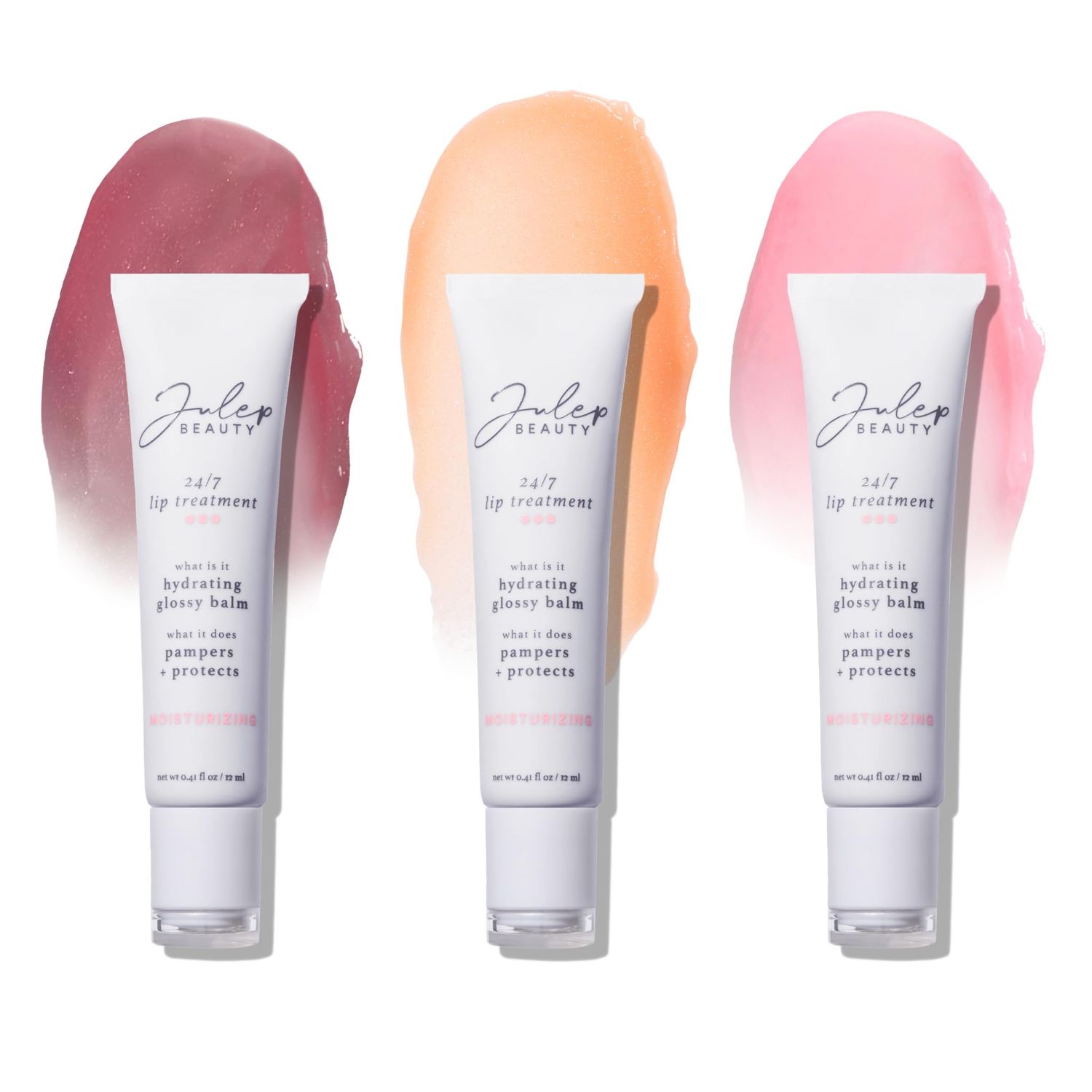 Julep 247 Lip Treatment Hydrating Glossy Balm Trio - Barely There, Gotta Glow, Pink and Polished - Holiday 2024 Gift Set for Moisturized, Glossy Lips - Vegan &amp; Cruelty-Free