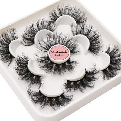 Veleasha Lashes Big Curl 3D Faux Mink Lashes 25mm Long Dramatic Fake Eyelashes for Gorgeous Eye Makeup, 5 Pairs Pack False Eyelashes (MS03)