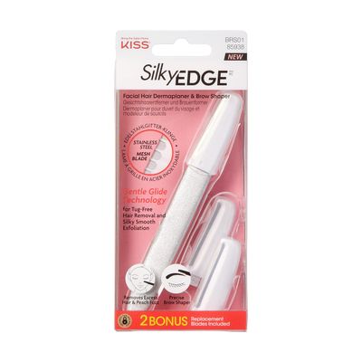 KISS Silky Edge Facial Hair Dermaplaner &amp; Brow Shaper, Stainless Steel Mesh Blade, Gentle Glide Technology, with 2 Bonus Replacement Blades