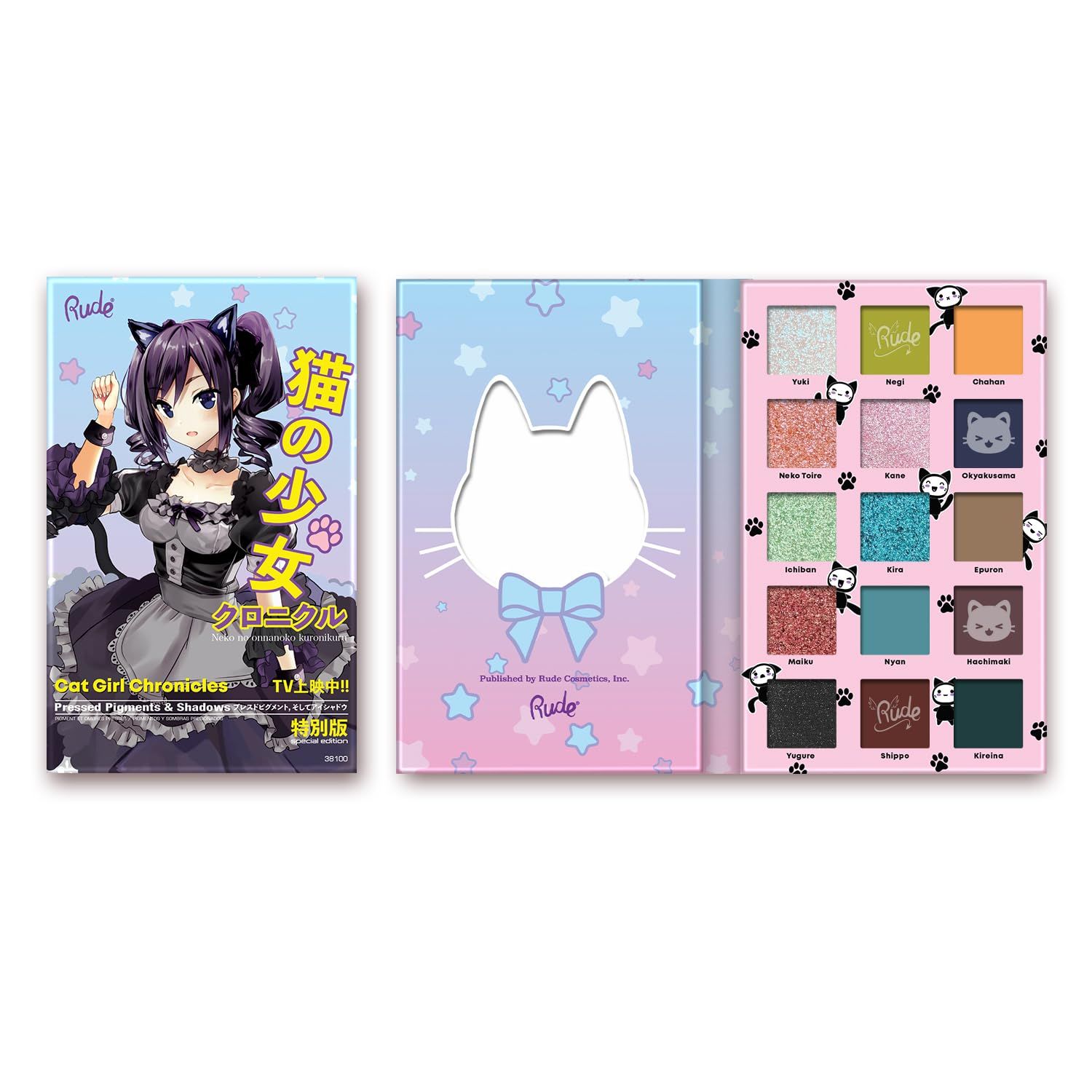 Manga Collection Pressed Pigments and Shadows Palette - Cat Girl Chronicles by Rude Cosmetics for Women - 0.77 oz Palette