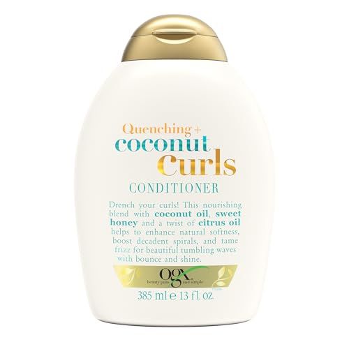 OGX Quenching  Coconut Curls Curl-Defining Conditioner, Nourishing Curly Hair Conditioner with Coconut Citrus Oil &amp; Honey, Paraben-Free with Sulfate-Free Surfactants, 13oz