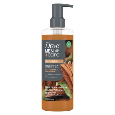 Dove MenCare 2-in-1 Shampoo  Conditioner Sandalwood &amp; Cardamom Oil for Thick &amp; Full Hair,  Vitamin B3 &amp; Mineral Complex, 17.5 oz