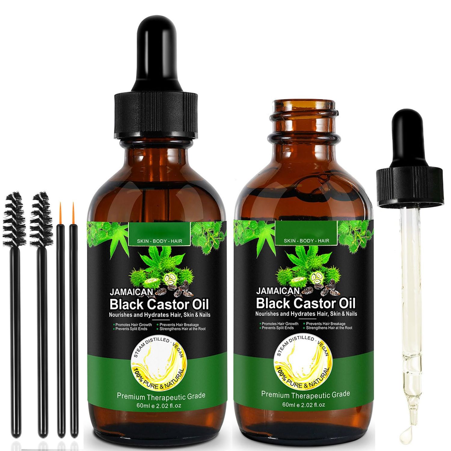 Jamaican Black Castor Oil One Single Ingredient 100% Pure Cold Pressed Castor Oil,Stimulate Thicker Fuller Hair Eyelashes Eyebrows Growth Serum,Scalp Face Body Skin Nail Moisturizer for Unisex