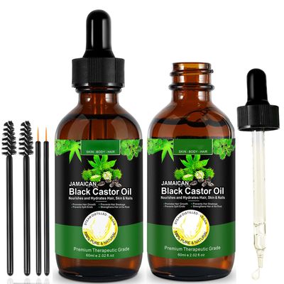 Jamaican Black Castor Oil One Single Ingredient 100% Pure Cold Pressed Castor Oil,Stimulate Thicker Fuller Hair Eyelashes Eyebrows Growth Serum,Scalp Face Body Skin Nail Moisturizer for Unisex