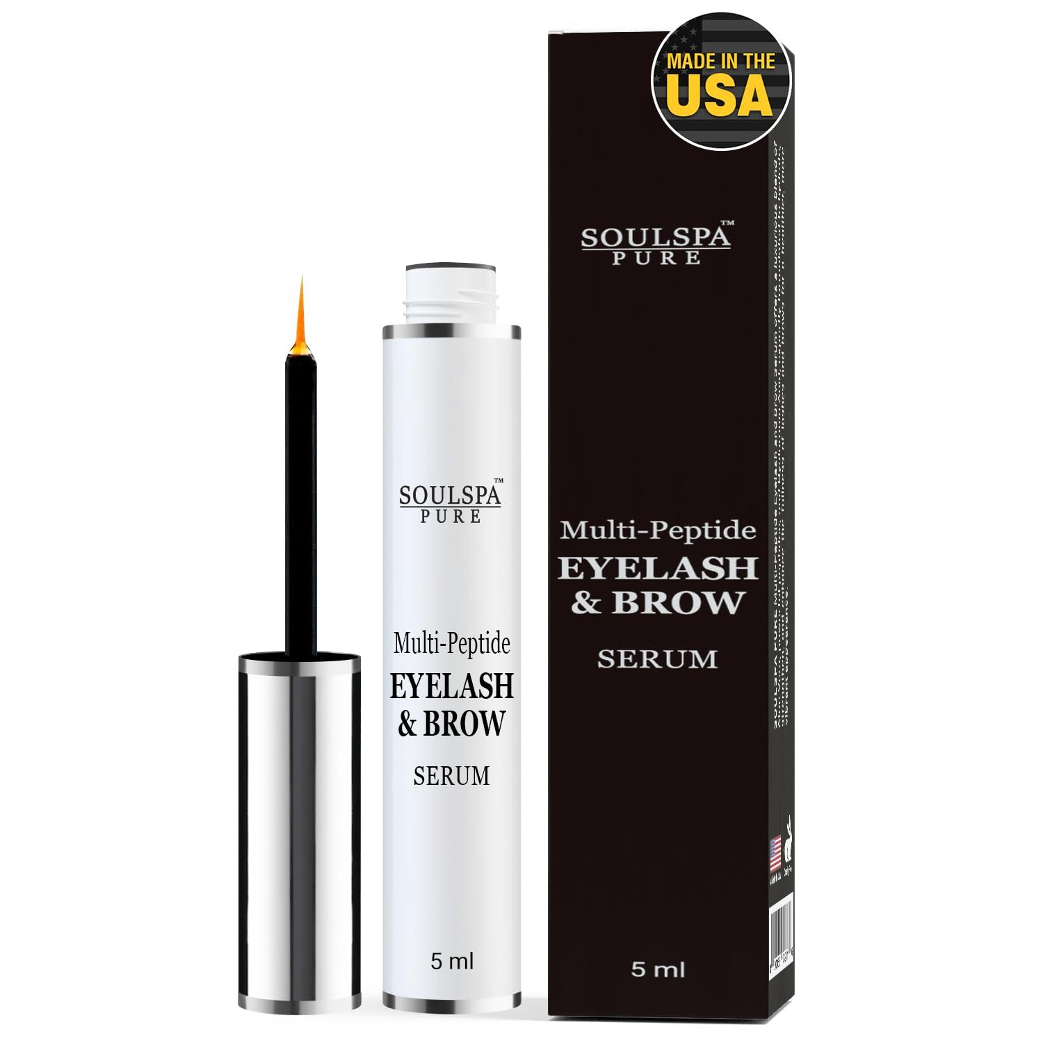SOULSPA PURE Eyelash Serum - Advanced Brow &amp; Eye Lash Serum with Biotin &amp; Peptides - Nourishing Serum &amp; Eyelash Growth Serum &amp; Conditioner - Promotes Thick, Healthy Eyelashes &amp; Brows - 5 ML