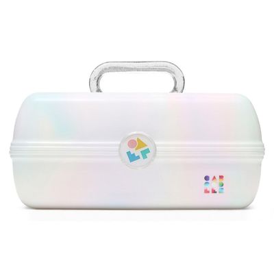 Caboodles On-The-Go Girl Makeup Box, White Opal, Hard Plastic Makeup Organizer Box, Built-In Mirror, Secure Latch for Safe Travel, Spacious Storage for Large Items