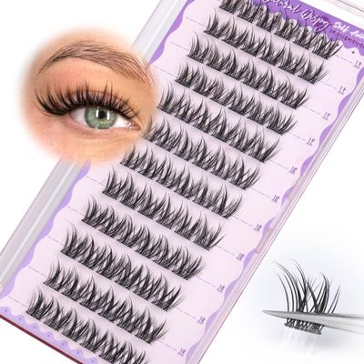 JIMIRE Self Adhesive Eyelashes Manga Lash Clusters Natural Look 11-13MM Wispy Pre Glued Lashes Clusters No Glue Needed Press on Lashes Reusable Invisible Band Fluffy Cluster Eyelash Extensions