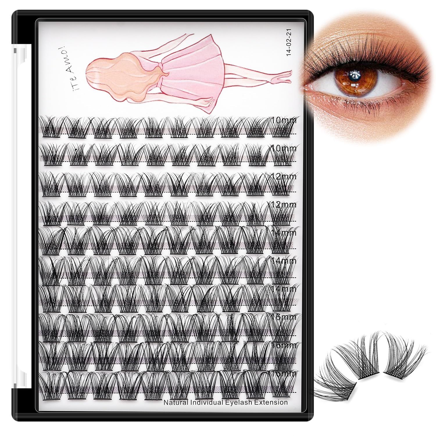 Bodermincer 8-10-12-14-16mm MIX10-12-14-16mm MIX D Curl Lash Clusters Individual Lashes Mink Cluster Eyelash Extension Natural 3D Russian Volume Faux Eyelashes Individual Lashes Makeup (16MM)