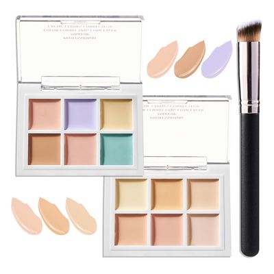 12 Colors Correcting Concealer Contour Makeup Palette, 6 in 1 Color Corrector Palette,Highlighting Concealer Palette Contouring Liquid Foundation Makeup Kit with Brush2PCS