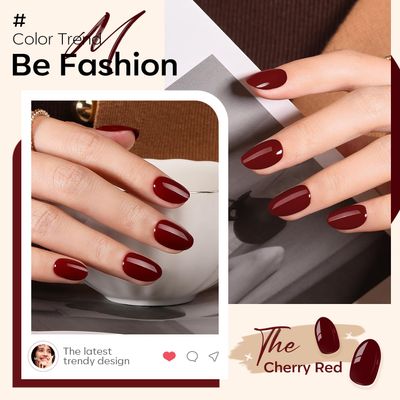 modelones Short Press On Nails, 32Pcs 16 Sizes Oval Fake Nails with Nail Glue, Adhesive Tabs, Nail File, Prep Pad, Manicure Stick, Cherry Red