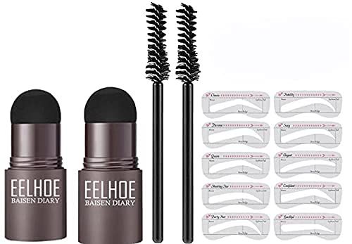Set Of 2 Eyebrow Stamp Stencil Kit - 10PCS One Step Eyebrow Shaping Kit, 2 Brushes, Professional Brow Powder Waterproof Long-Lasting Professional Makeup (Medium Brown &amp; Dark Brown