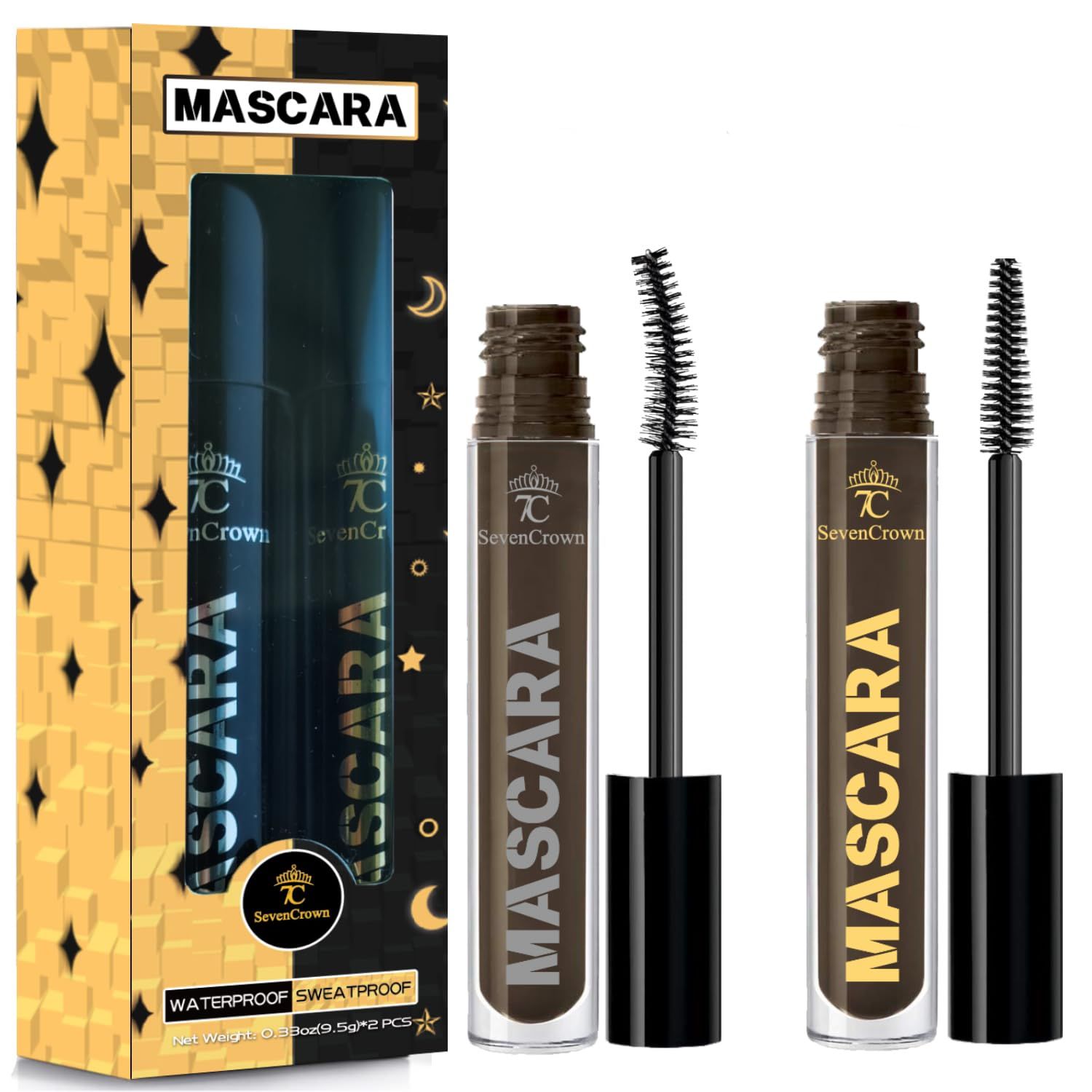 7C SEVENCROWN Brown Mascara Waterproof Mascara Makeup Set Curling &amp; Length | Vegan &amp; Cruelty-Free | Holiday Gift for Beauty Lovers