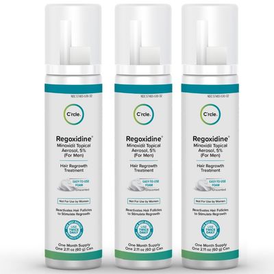 Regoxidine Men&#39;s 5% Minoxidil Foam &amp; Topical - Helps Restore Vertex Hair Loss &amp; Thinning Hair - Extra Strength Supports Hair Regrowth in Unscented Topical Aerosol Treatment (Foam, 3 Month&#39;s Supply)