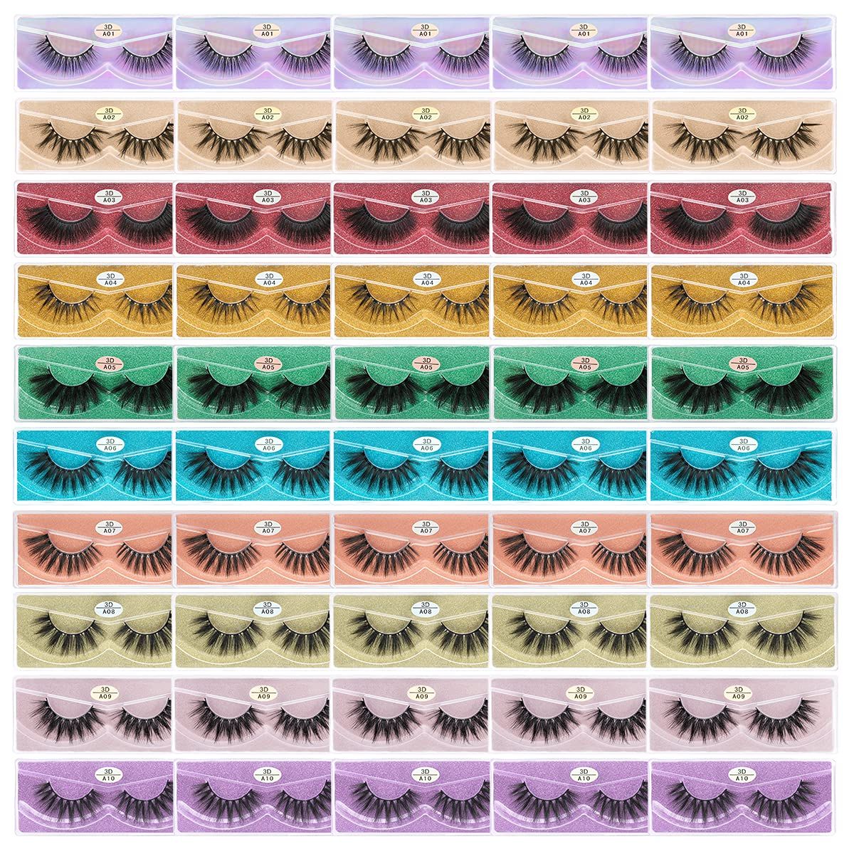 FARRED Wholesale Faux Mink Lashes Bulk 50 Boxes 10 Styles Eyelashes Volume Lashes 10 Portable Individual Boxes 10-20mm Mixed Natural Look Lash 3D False Eyelashes