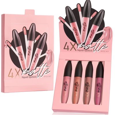 UCANBE 4 PcsSet Velvet Matte Liquid Lipstick Makeup Classic Waterproof Long Lasting Smooth Soft Reach Colors Full Lips Gloss For Women Gift (SETB)