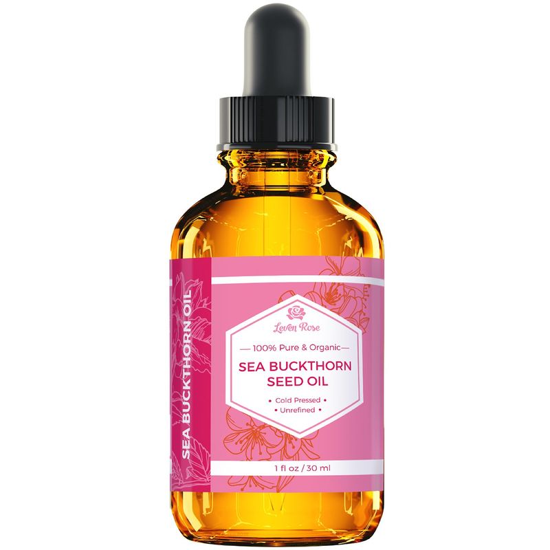 Leven Rose Sea Buckthorn Seed Oil, 100% Pure Unrefined Cold Pressed Anti Aging Acne Treatment for Hair Skin and Nails (1 oz)