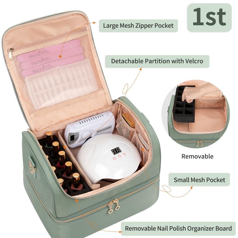 Nail Polish Organizer Case, Nail Supplies Storage Box Holds 45 Bottles Nail Polish &amp; Nail Lamp, Travel Nail Tech Carrying Case, Nail Kit Bag For Nail Stuff &amp; Manicure Tools