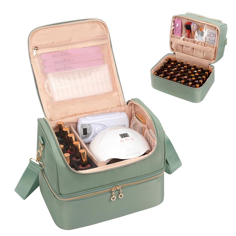 Nail Polish Organizer Case, Nail Supplies Storage Box Holds 45 Bottles Nail Polish &amp; Nail Lamp, Travel Nail Tech Carrying Case, Nail Kit Bag For Nail Stuff &amp; Manicure Tools