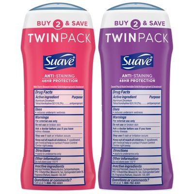 Suave Deodorant Antiperspirant for Women, Variety Pack - Sweet Pea &amp; Violet  Wild Cherry Blossom, 48H Protection, Anti-Staining, 2.6 Oz Ea (4 Piece Set)