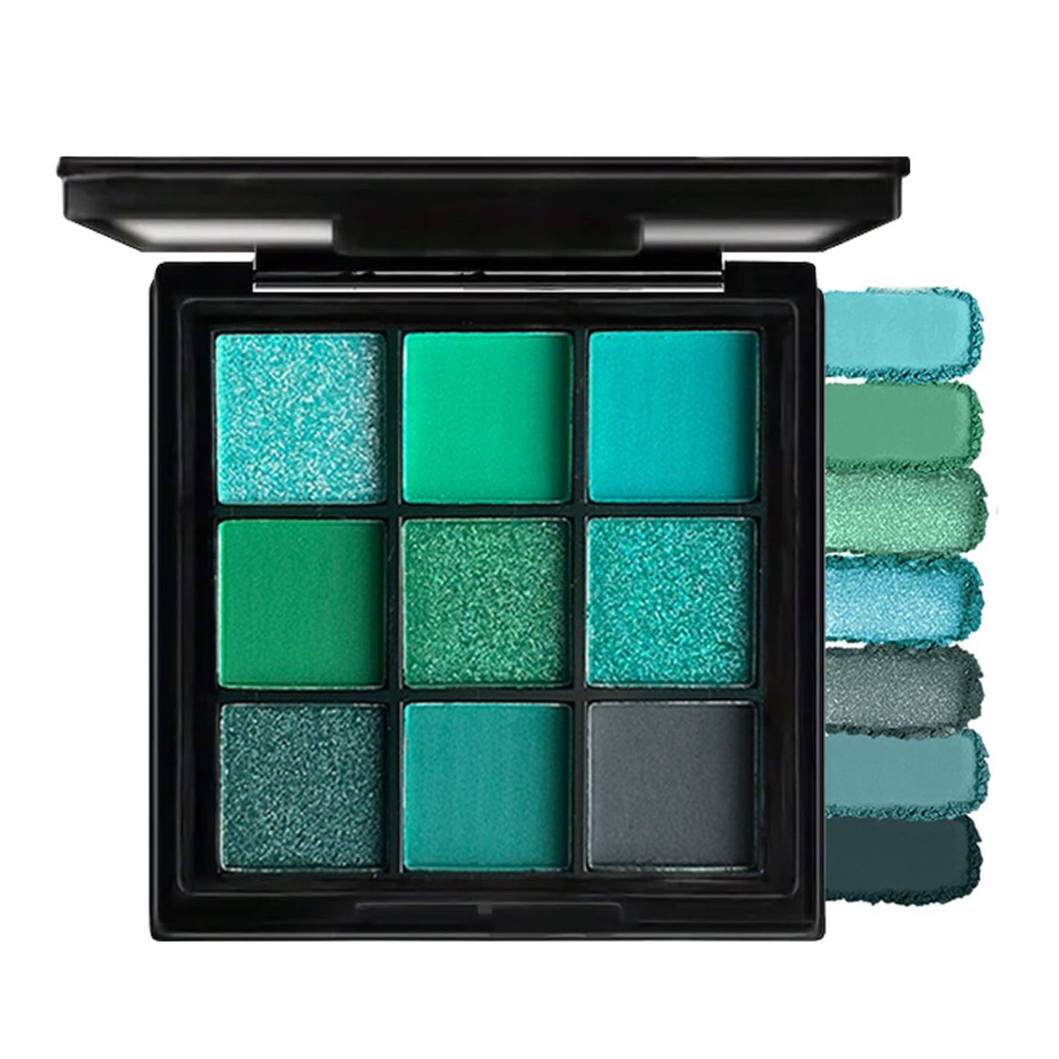 paminify 9 Colors Green Eyeshadow Glitter Matte Eyeshadow Palette,Mardi Gras Highly Pigmented Metallic Shimmer Bright Dark Green Eye Shadow,Carnival Festival Rave Waterproof Green Face Witch Makeup