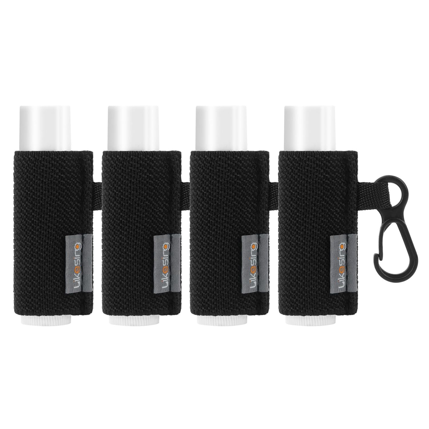 Likesing Lip Balm Holder, 4Pcs Chapstick Holder with Clip On for Backpacks, Elastic Lipstick Sleeve Holder Gifts for Friends Women Girls Boys Man, Black