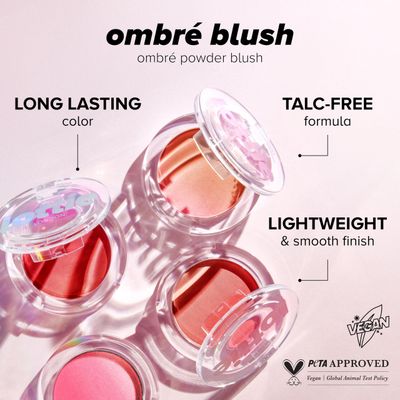 Lottie London Ombr Blush in Haze, Lightweight &amp; High Pigmented Powder Blusher for a Healthy Flush of Natural, Buildable Color