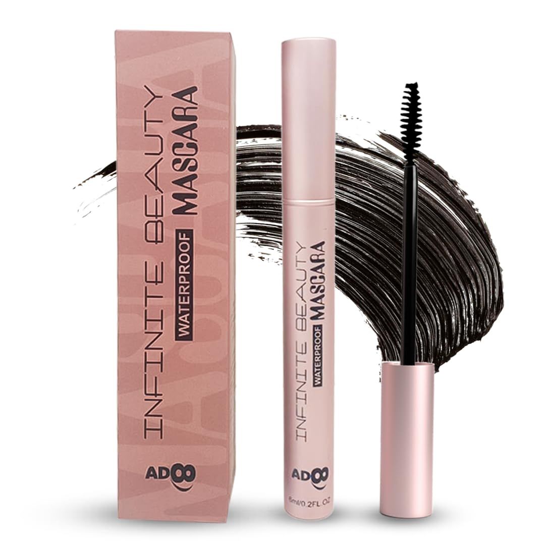 Adoo Infinite Beauty Mascara Safe For Older Women Sensitive Eyes | Hypoallergenic, Waterproof, Smudge-Resistant | Vegan Lash-Boosting &amp; Nourishing Formula for All-Day Volume | Black, 6ml|