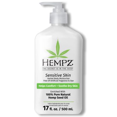 Hempz Sensitive Skin Herbal Moisturizer Soothing Lotion with Oatmeal, Shea Butter, Hemp, Cocoa, Mango Seed - 17 Fl Oz