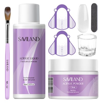 SAVILAND Acrylic Nail Kit - 30g Clear Acrylic Powder &amp; 60ml Acrylic Liquid Set with Nail Brush Nail Forms Tools Extension Nail Kit for Beginners with Everything for Home DIY Salon Nails Application