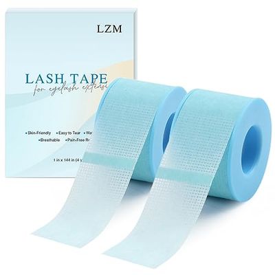 LZM Lash Tape for Eyelash Extensions,Silicone Gel Eyelash Tape for LiftMake up, Latex Free Tape for Sensitive Skin Pain-Free Removal Breathable Lash Extensions Supplies(1in x 4yd, 2Rolls Blue)