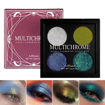 Afflano Multichrome Blue Green Eyeshadow Palette Pigmented, Duo Chrome Gold Yellow Green Glitter Eyeshadow Palette Shimmery, Holographic Glitter Sombras de Ojos for Hazel Green Eyes Makeup