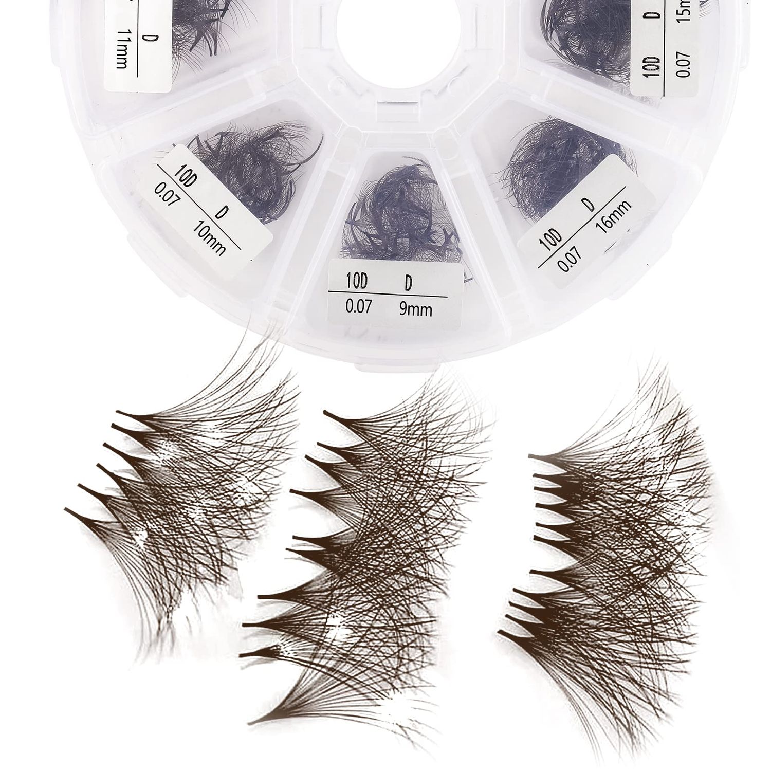 Volume Lash Extensions 10D Brown Premade Fans 500 PCS 0.07mm 9-16mm Mixed CD Curl Short Stem Premade Volume Eyelash Extensions Pointed Base Fans by WENDY LASHES (500PCS-10D-0.07-C, 9-16mm MIXED)
