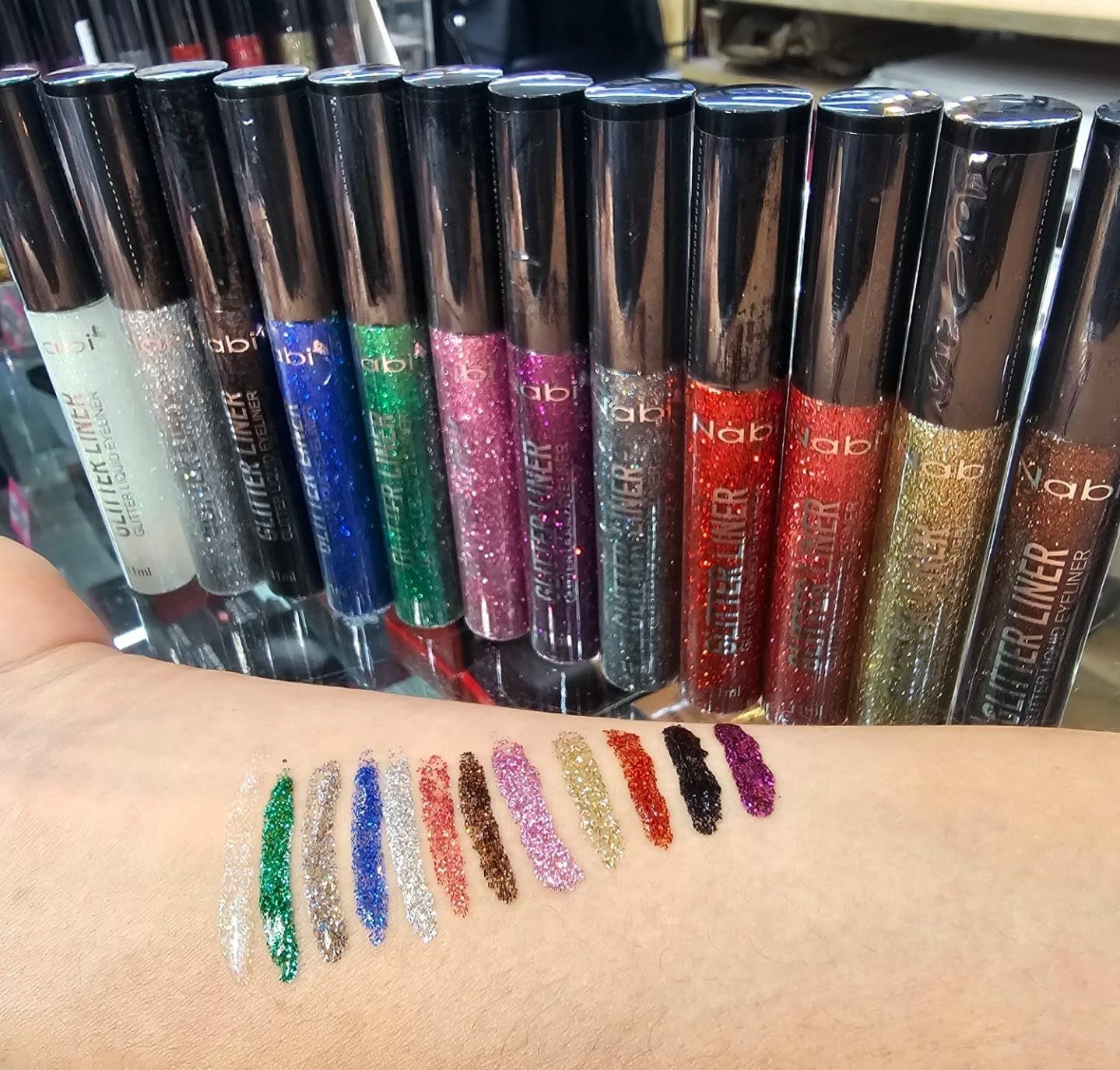 12 Color Liquid Glitter Eyeliner Set, Glitter Liquid Liners, Rainbow Glitter Eyeliner, delineador de ojos con glitter, Colorful Glitter EyelinerSet of Liquid Glitter Eyeliners