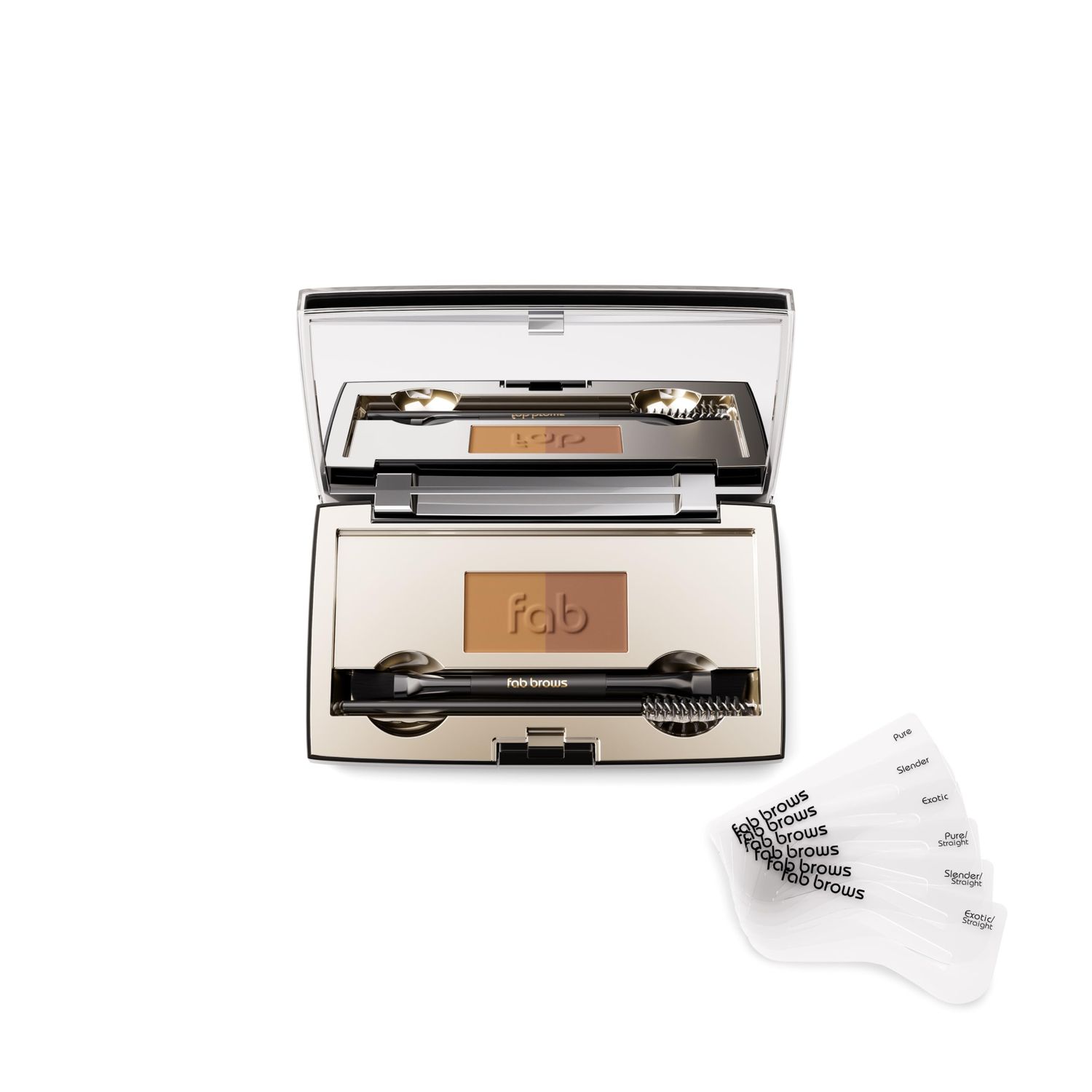 Fab Brows Duo Eyebrow Kit, Ultimate Brow Stencil Kit with Compact Powder Mirror and Eyebrow Shaper, Waterproof Eye Makeup Contour Palette Set for Eyebrow, Eyebrow Cosmetics, (LightMedium Brown)