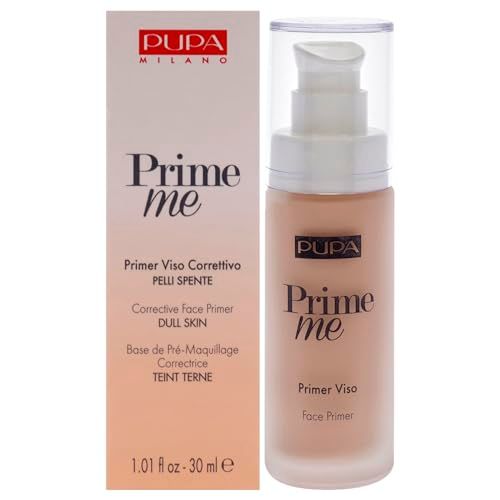 PUPA Milano Prime Me Corrective Face Primer - Pre Make-Up Face Base - For Dull-Looking And Lifeless Skin - Evens Out The Skin Tone, Giving It A Glowing And Fresh Appearance - 005 Peach - 1 Oz