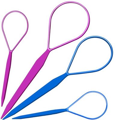 Teenitor 4pcs Pony Hair Tail Accessories, 2 Pairs French Braiding Tool, Turvy Styling Tool for Women Girls, Ponytail Pull Through Tool PurpleBlue