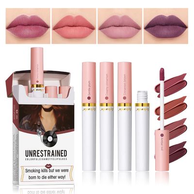 Tiejdhr 4 Colors Matte Lip Gloss, Matte Velvet Lipstick Lip Stain Matte Liquid Lip Gloss Set, Long Lasting 24 Hours Waterproof Ladies Lip Balm Lipstick - Set B