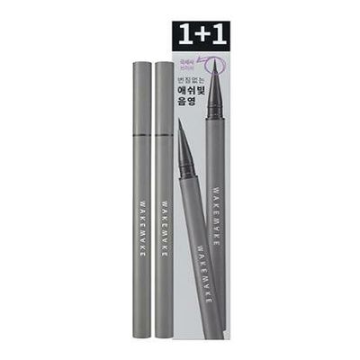 WAKEMAKE Real Ash Brush Eyeliner, Korean Makeup Liquid Eyeliner, Smudge-proof, Ultra-Fine Tip, Long Lasting Waterproof Liquid Eyeliner 0.04 OZ (Pack of 2) (01 ASH BLACK)
