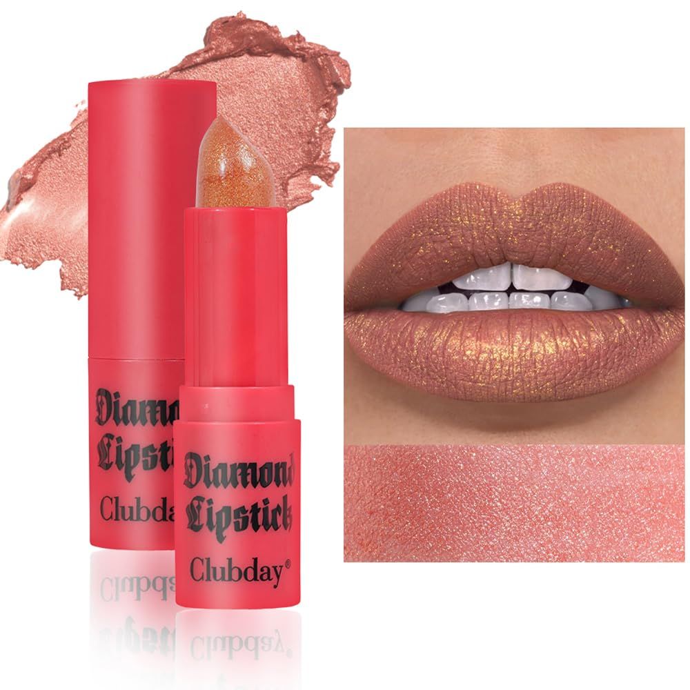 BEUKING Glitter Diamond Lipstick, Tiny Pearl Metallic Shimmer Lip Glaze High Pigment Lightweight Mini Velvety Long Lasting Smooth Non-stick Cup Sparkling Lip Makeup Shinning Lip Gloss for Women (07)