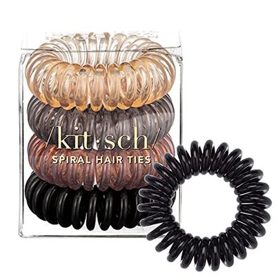 Kitsch Spiral Hair Ties for Women, Coil Hair Ties for Thick Hair, No Crease Hair Tie, Spiral Hair Ties No Damage, Hair Coils &amp; Phone Cord Hair Ties for Thin Hair, Hair Ties Spiral, 4pcs (Brunette)