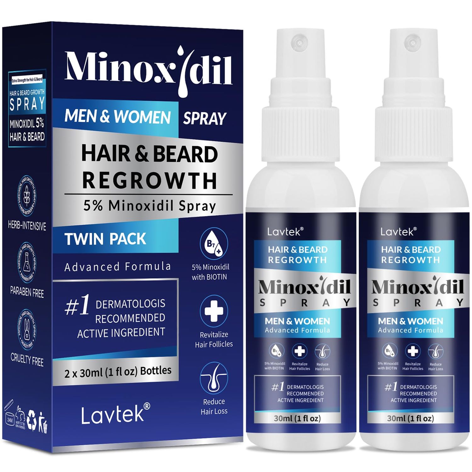 5% Minoxidil for Men Hair, Minoxidil for Women Hair Growth, Minoxidil Spray for Men and Women, Minoxidil 5 Percent Hair Regrowth Treatment 2PCS.