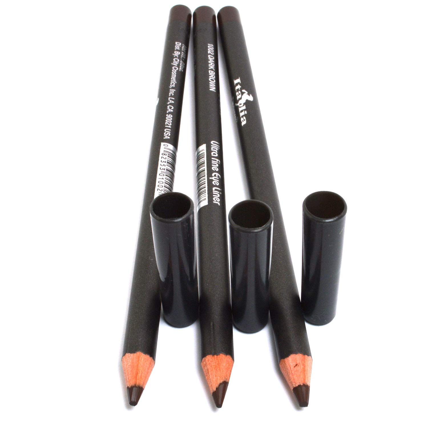 Italia Deluxe 3 PCS of Ultra Fine Eye liner Pencil Lip Eyeliner Set Pick Color  Free ZipBag (1002 Dark Brown 3pcs)