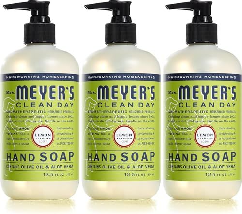 Mrs. Meyer&#39;s Clean Day Liquid Hand Soap, Cruelty-Free, and Biodegradable Hand Wash Made with Essential Oils, Lemon Verbena Scent, 12.5 Oz (Pack of 3)