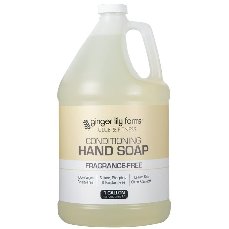 Ginger Lily Farms Club &amp; Fitness Conditioning Liquid Hand Soap Refill, 100% Vegan &amp; Cruelty-Free, Fragrance Free, 1 Gallon (128 fl oz)