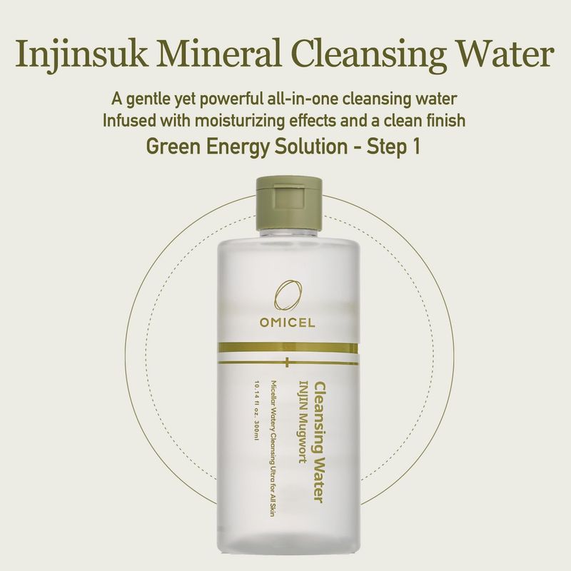 OMICEL INJIN Mugwort Mineral Cleansing Water (1 Count) - Gentle Makeup Remover | Micellar Water with Tea Tree Leaf Water | Glucose-Infused Formula for Effective Cleansing