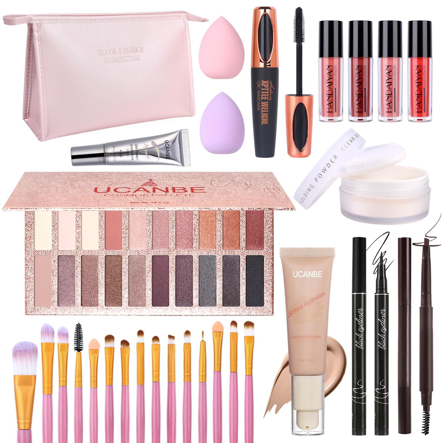 UCANBE All In One Makeup Kit for Women Full Kit, Makeup Gift Set for Valentine&#39;s Day Gift, Eyeshadow Palette Liquid Foundation Lip Gloss Etc,Makeup Set for Women &amp; Makeup Beginners, Travel Makeup Set