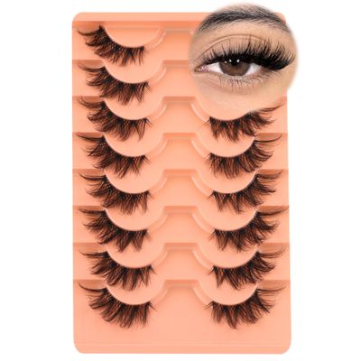 Half Lashes Fluffy False Eyelashes Cat Eye Lashes Mink Wispy Thick Fake Eyelashes 34 Corner Lashes with Clear Lash Band by Zegaine 8 Pairs Natural Lash Pack
