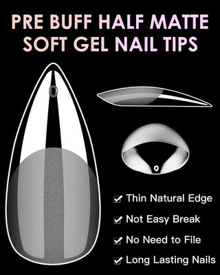 Soft Gel Nail Tips Medium Stiletto, 120PCS Pre Buff Full Cover Shaped Nail Extenison Tips Half Matte Gel X Nail Tips BORNBYME