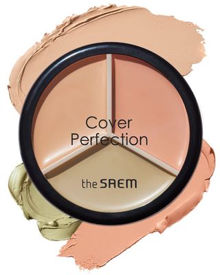THE SAEM Cover Perfection Triple Pot Concealer - 3 Color Concealer with Clear Beige, Green &amp; Peach Shades - Full Coverage Concealer to Correct &amp; Conceal Redness, Dark Circles, 01 Correct Beige